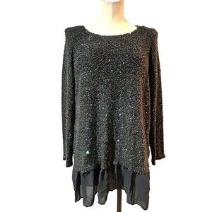 Alfani Women’s Sequined Textured Layered Look Sweater Tunic Top size 1X Holidays